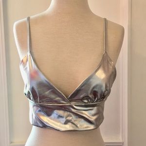 silver metallic crop top